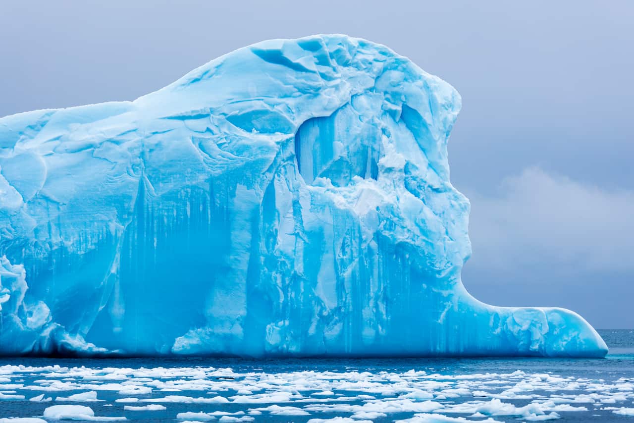 Melting Glacial Icebergs by Ilulissat Icefjord in Fog, Disko Bay, Greenland