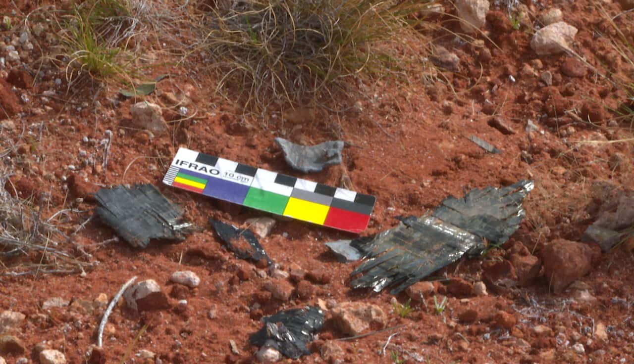 Carbon fibre fragments in sand dunes in South Australia.