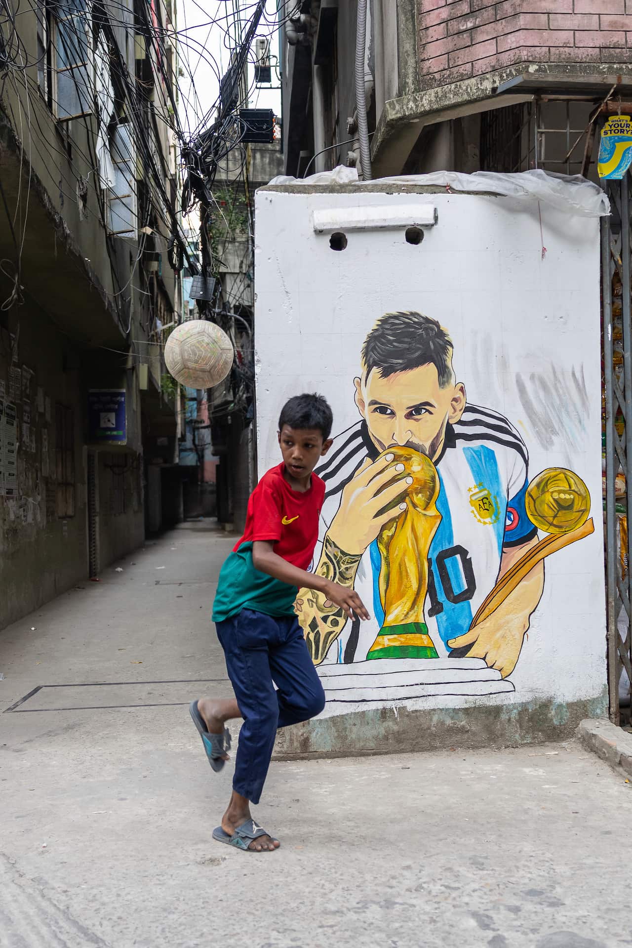 Graffiti of Foot ball stars in Dhaka, Bangladesh - 3 JUNE 2026.