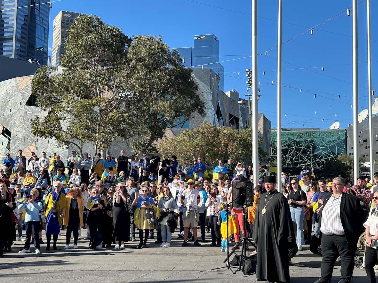 2024, August 24, Melbourne. Federation Square., Melbourne stands for Democracy - Ukraine's Independence Day.jpg