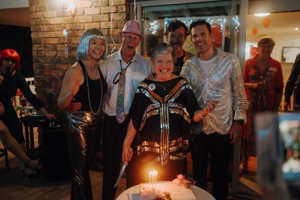 Shelley pictured on her birthday with a group of friends.