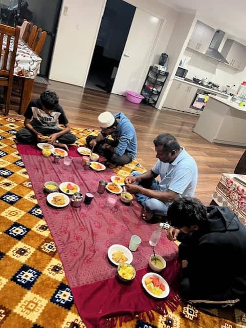 Sudhabanu's family enjoying meal during iftar in Perth