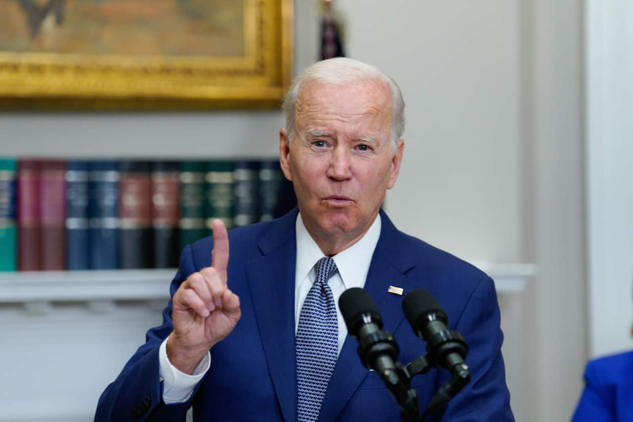 US President Joe Biden in a blue suit. 