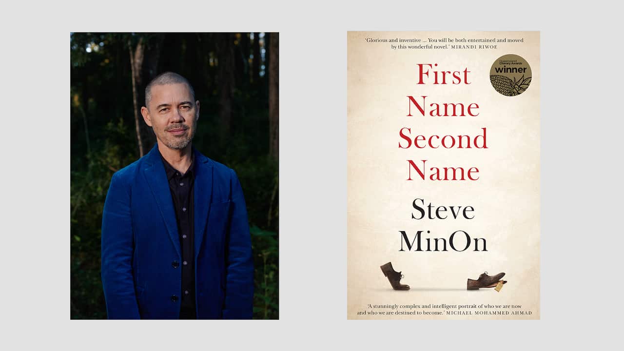 A composite image of the author next to his book cover.