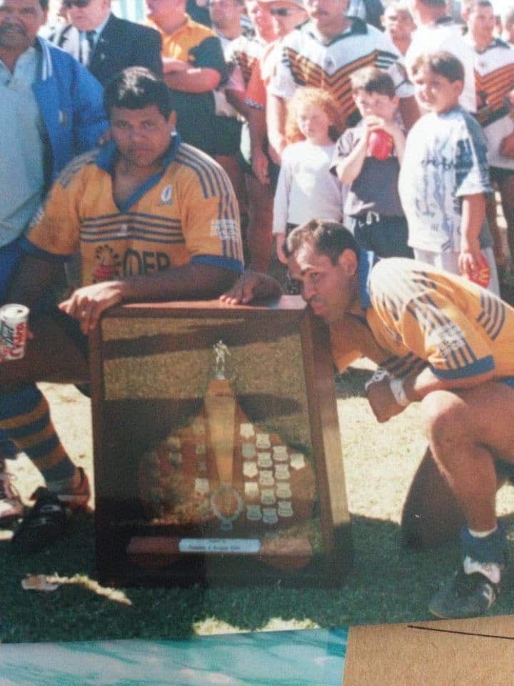 Dean Widders and Dennis Moran after winning the Knockout over 20 years ago.