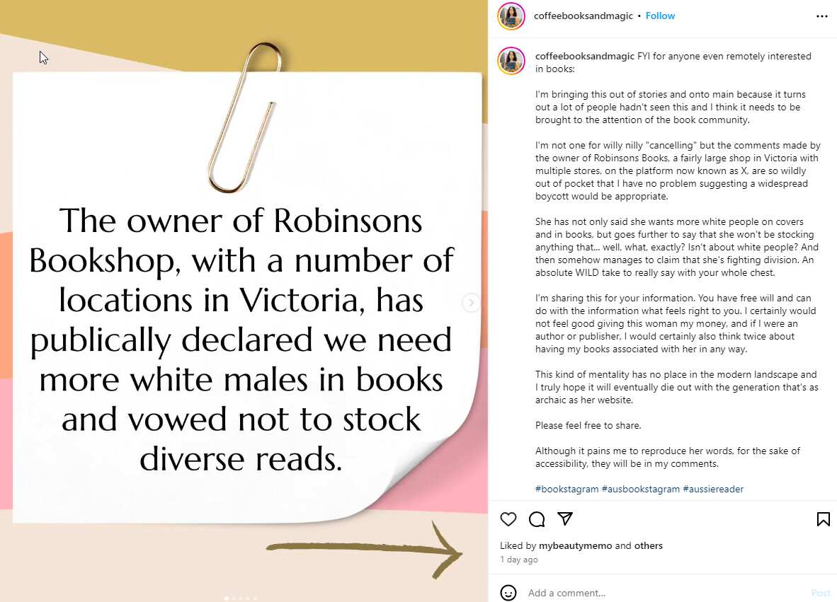 A screenshot of an Instagram post. 