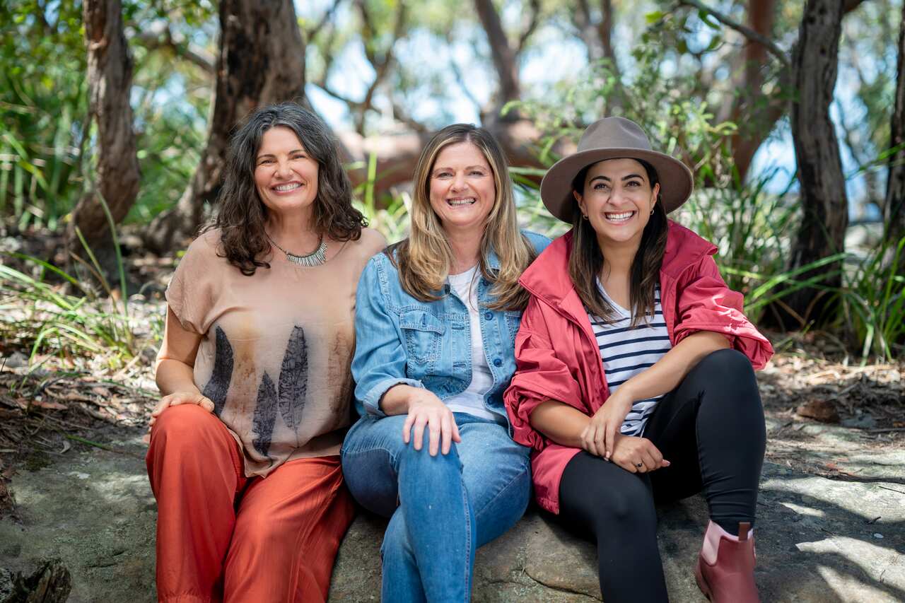 Great Australian Walks hosts Gina Chick, Julia Zemiro and Susie Youssef. (Credit: SBS).