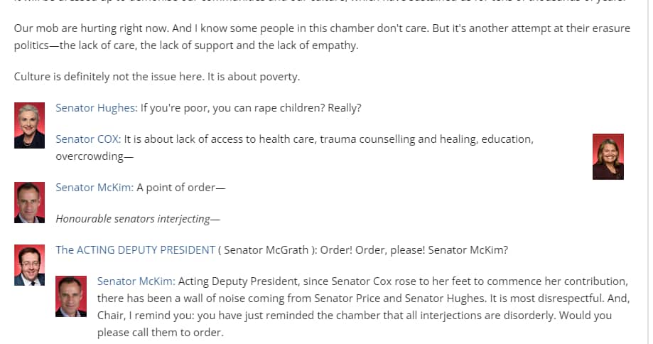 Excerpt from the Hansard transcript