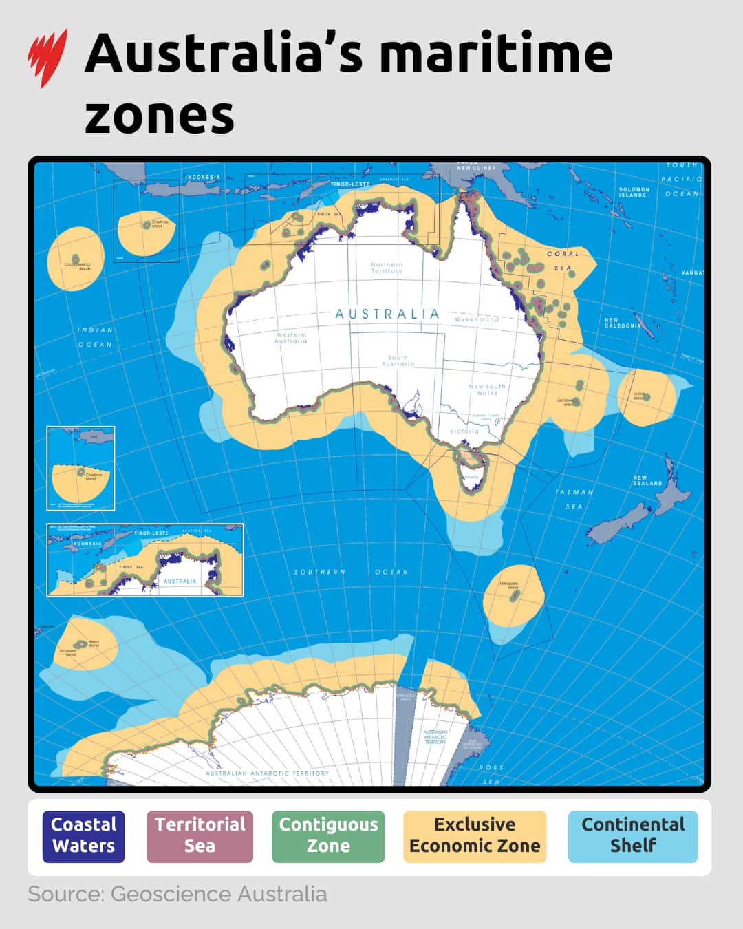 A map showing Australia's maritime borders