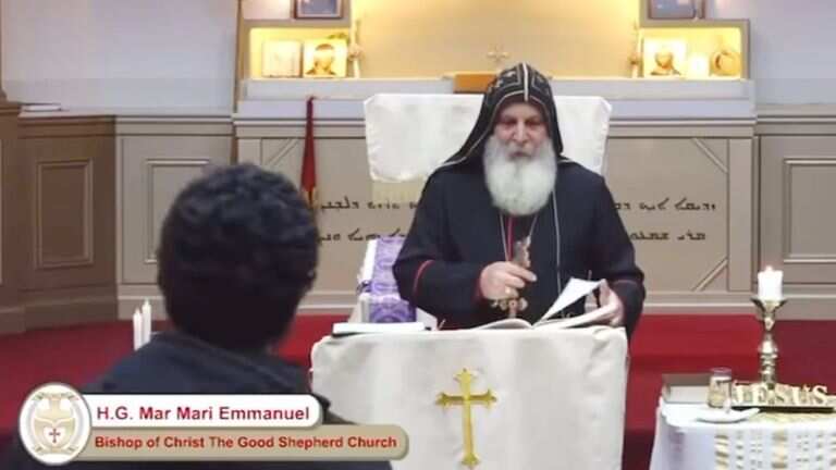 A bishop holding a sermon in a church