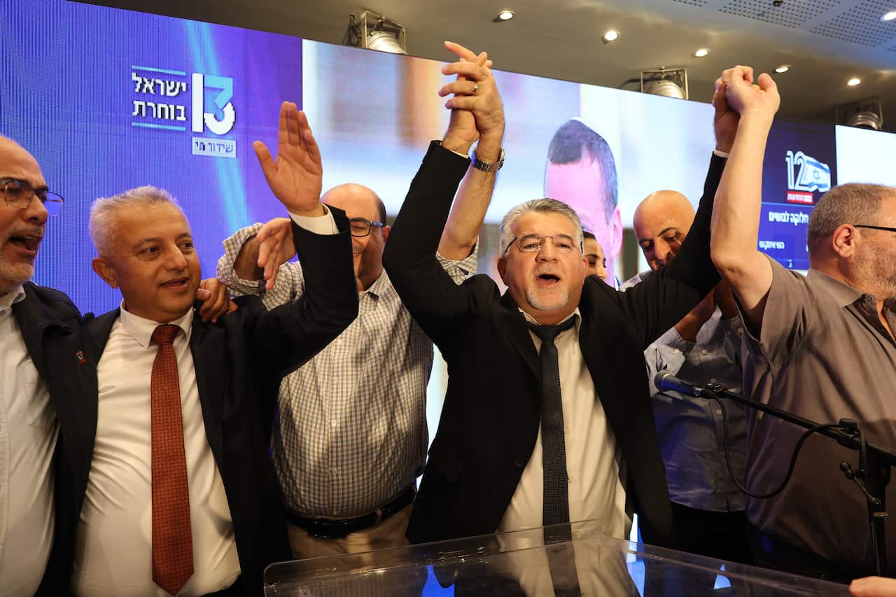 Yousef Jabareen (2nd from right) is the leader of the Joint List party, which is an alliance of several Arab parties. Source: EPA / Jamal Awad