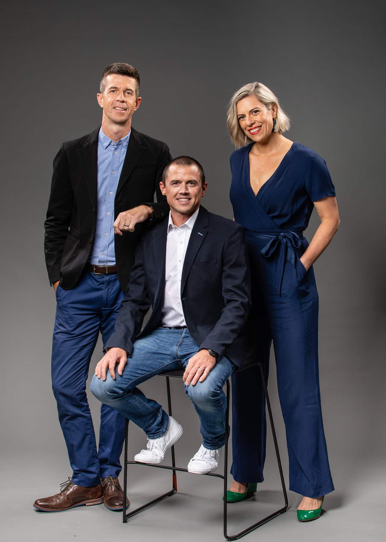 The SBS Cycling commentary and presentation team, Matt Keenan, Bridie O'Donnell and Simon Gerrans.