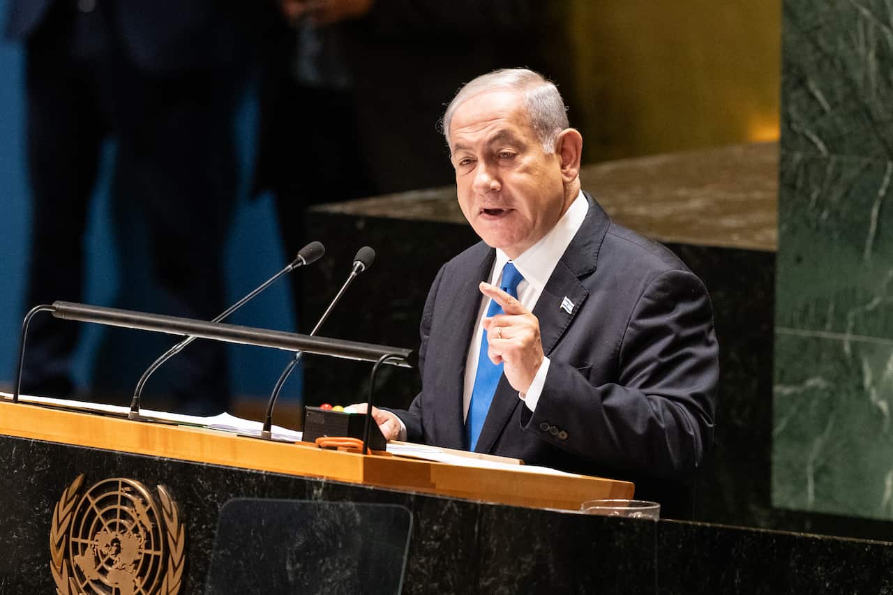 Prime Minister of Israel Benjamin Netanyahu speaks at the 78th Session of the General Assembly of UN