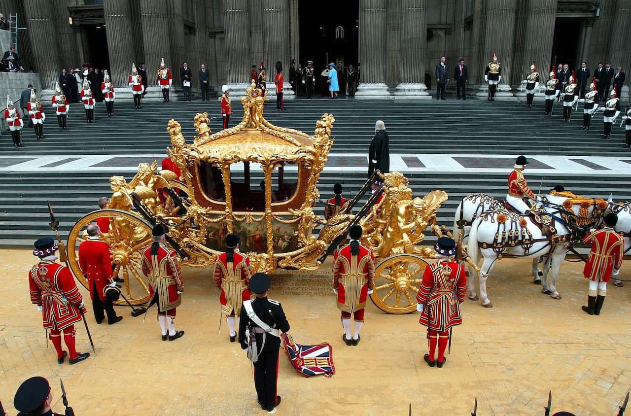 The Gold State Coach parked outside St Paul's Cathedral.