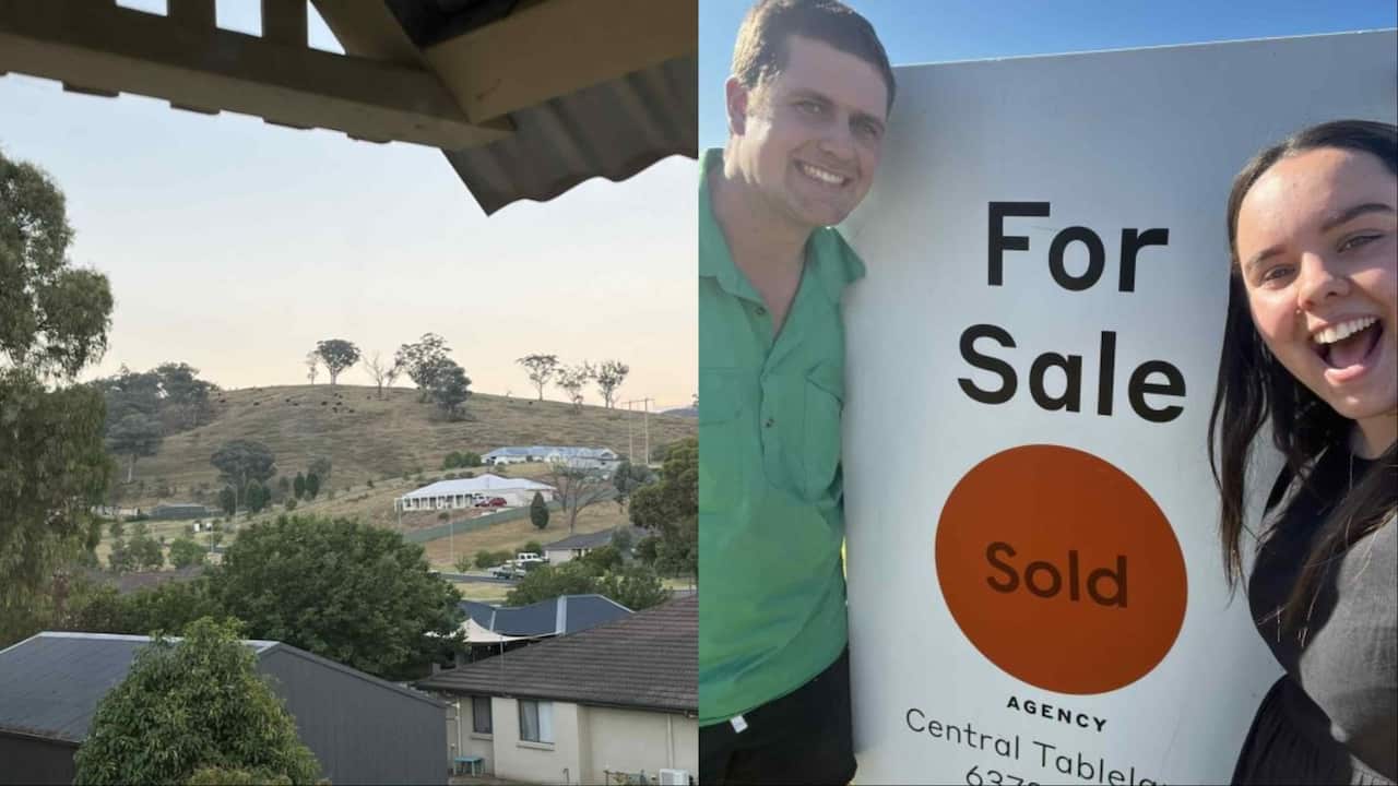 A composite of a couple and a scenic view