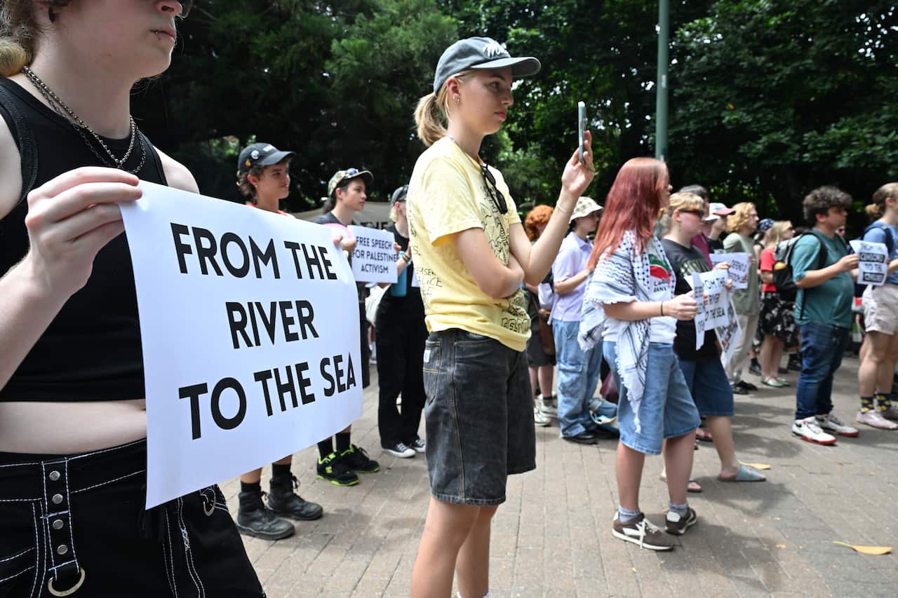 Protestors at a rally in Brisbane.