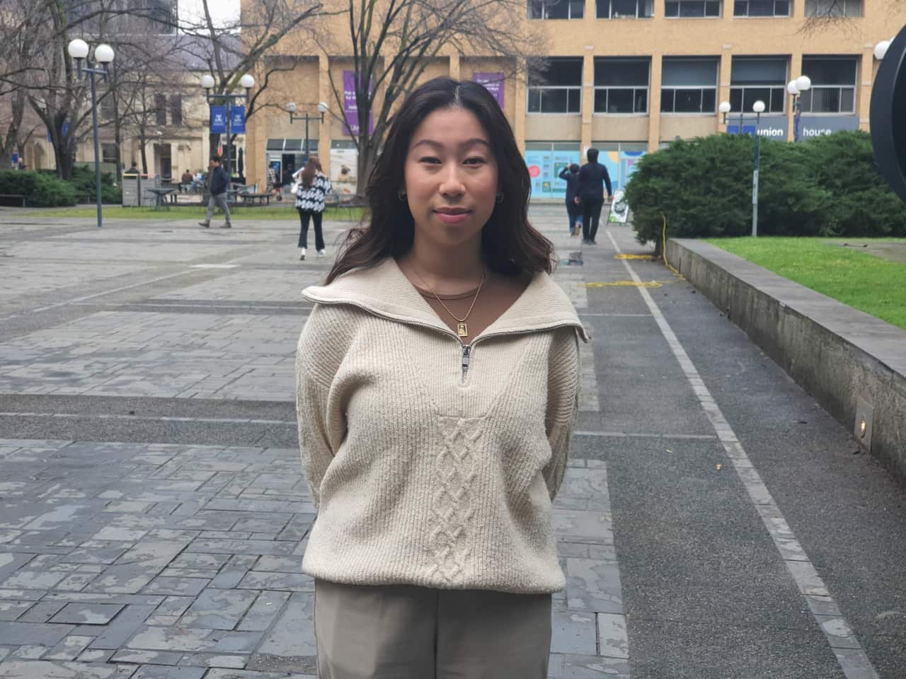 University of Melbourne Students Union president Sophie Nguyen standing on campus at the University of Melbourne.