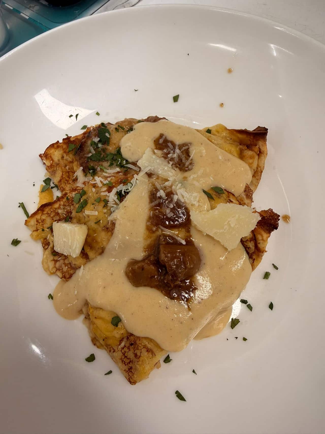 Crespelle ai funghi porcini e besciamella di zucca dello chef Alberto Andolfo