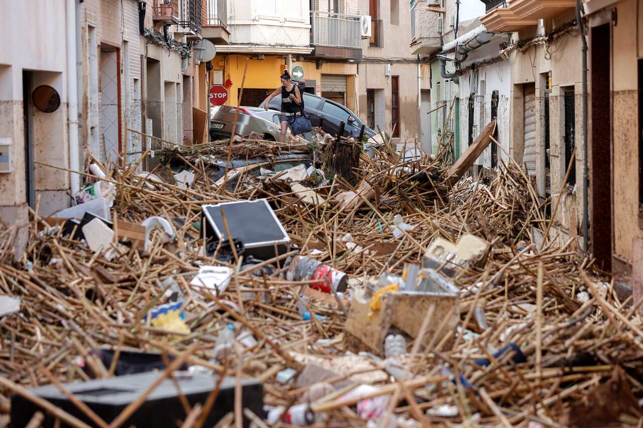 Debris collapsed on the streets of Valencia, Spain.