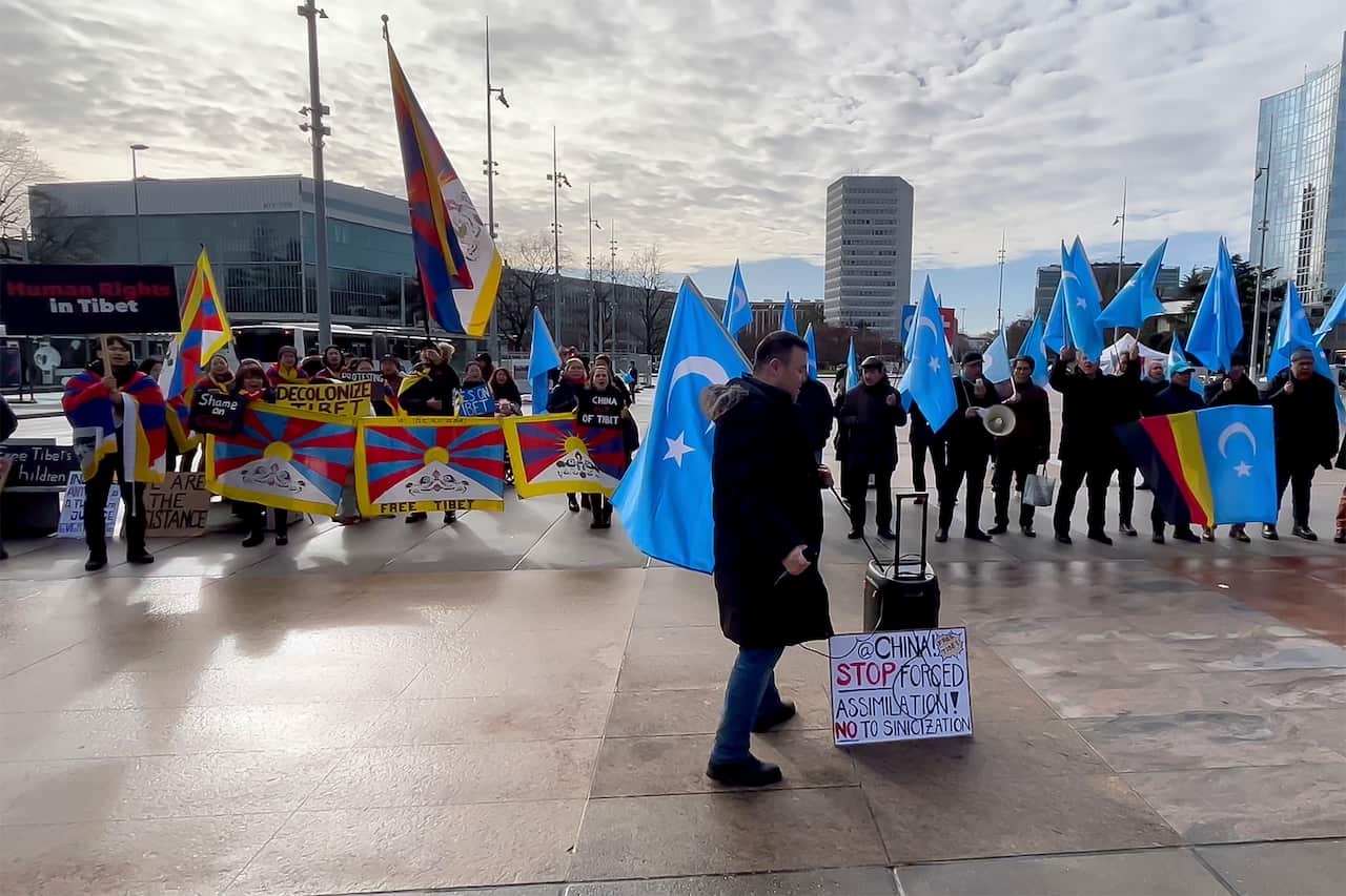 Activists protesting outside the UN building