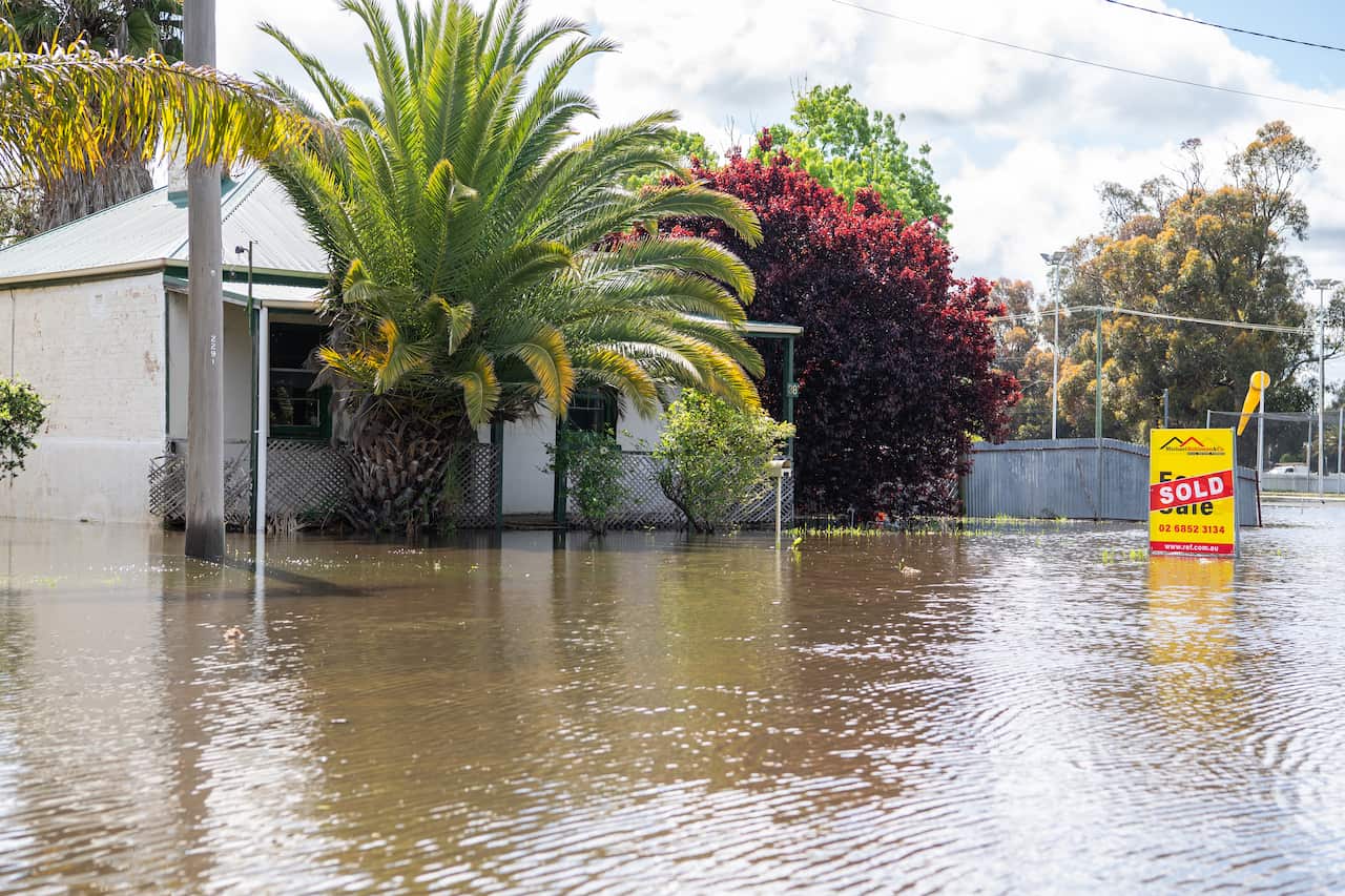 A home surrounded by floodwater in Forbes, NSW, Friday, 14 October, 2022.