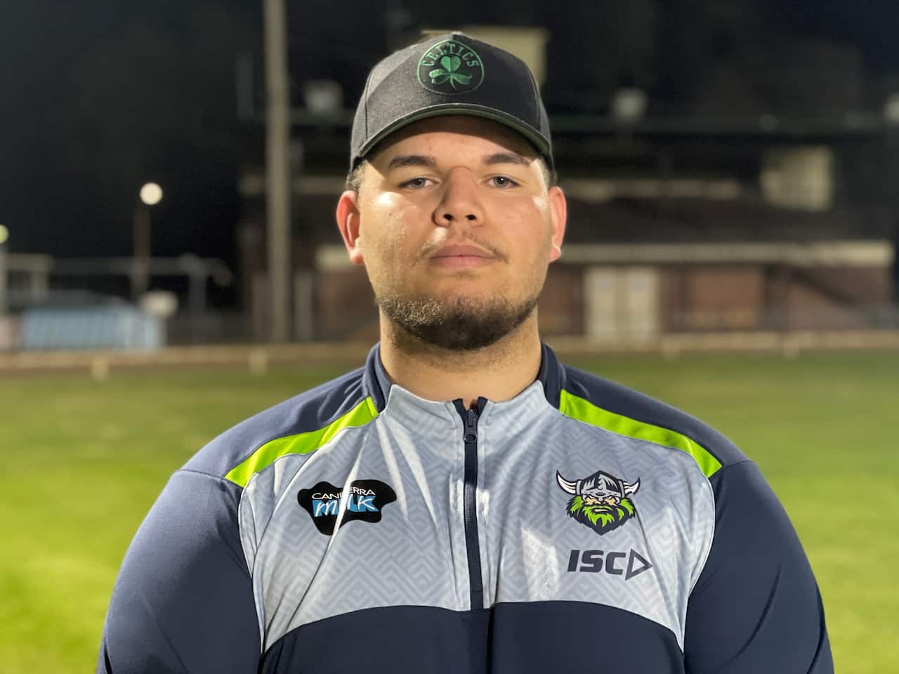 Head shot of young rugby league player Kaden William, 18, looking focused who is playing in his first Koori Knockout.