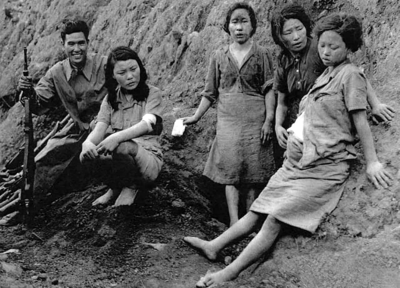 An archival photograph of Korean 'comfort women'.