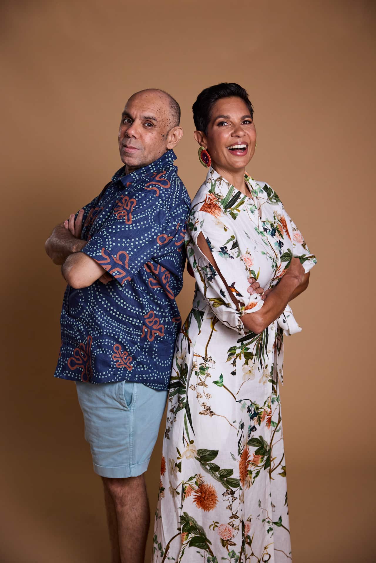 Big Backyard Quiz on NITV and SBS On Demand. Co-hosts 10 News First's Narelda Jacobs and comedian Steven Oliver. Photo by Tace Stevens.