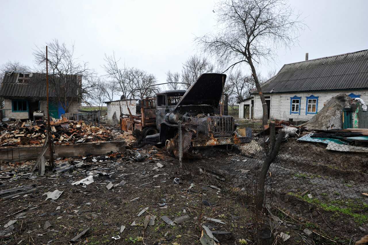 Damage is seen in Andriivka, a village in Ukraine.