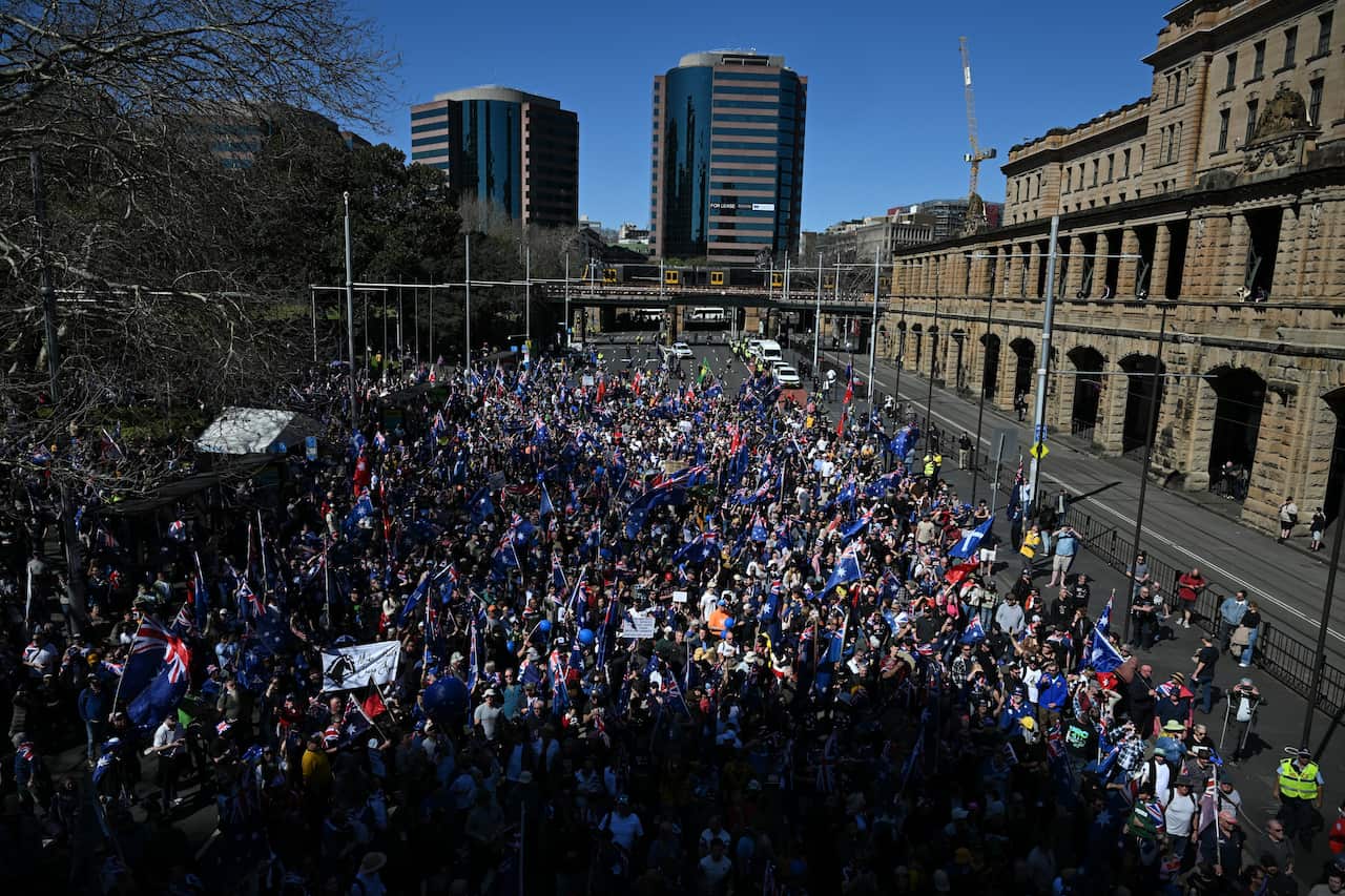 A large crowd of people standing in protest.