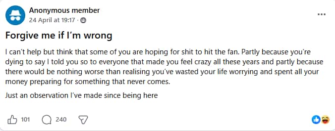 A screenshot of a post in the Australian Preppers Facebook group.