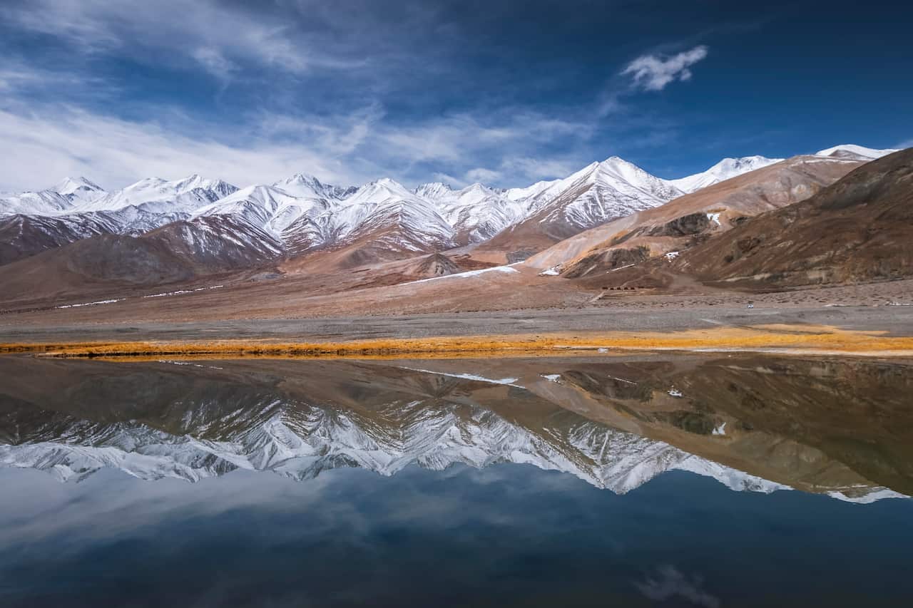 Beautiful scenery of snow-capped mountain of Karakoram range in North India