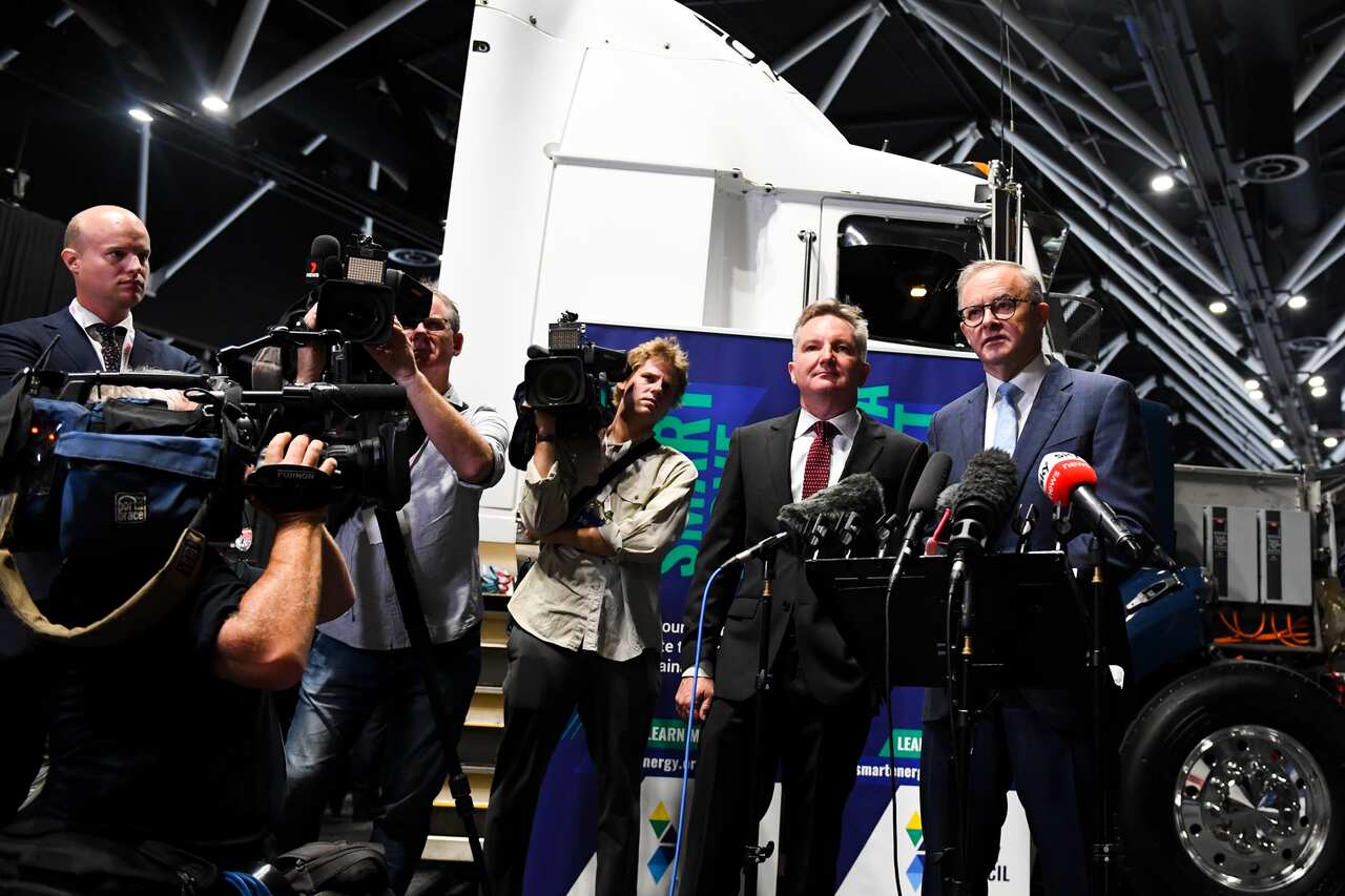 Opposition Leader Anthony Albanese speaks during a press conference in Sydney. 