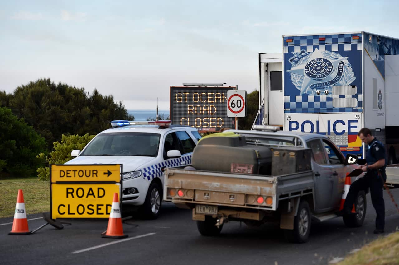 Police car block a road.