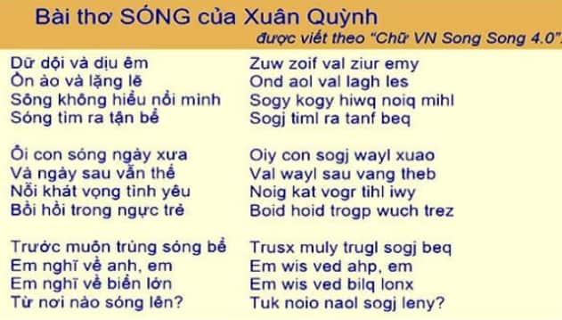 Bài thơ viết bằng chữ VN Song Song 4.0