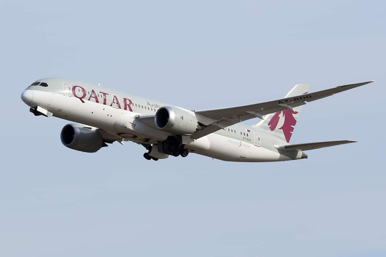 A Qatar Airways plane in flight.