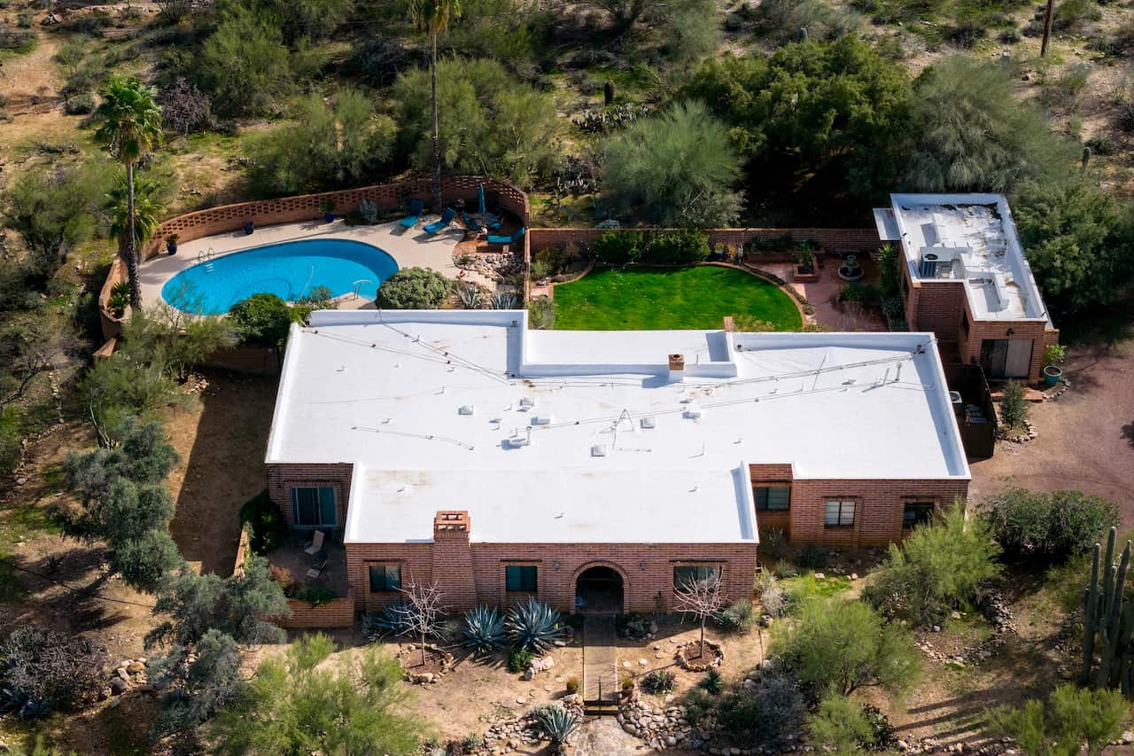 An aerial view of a property.