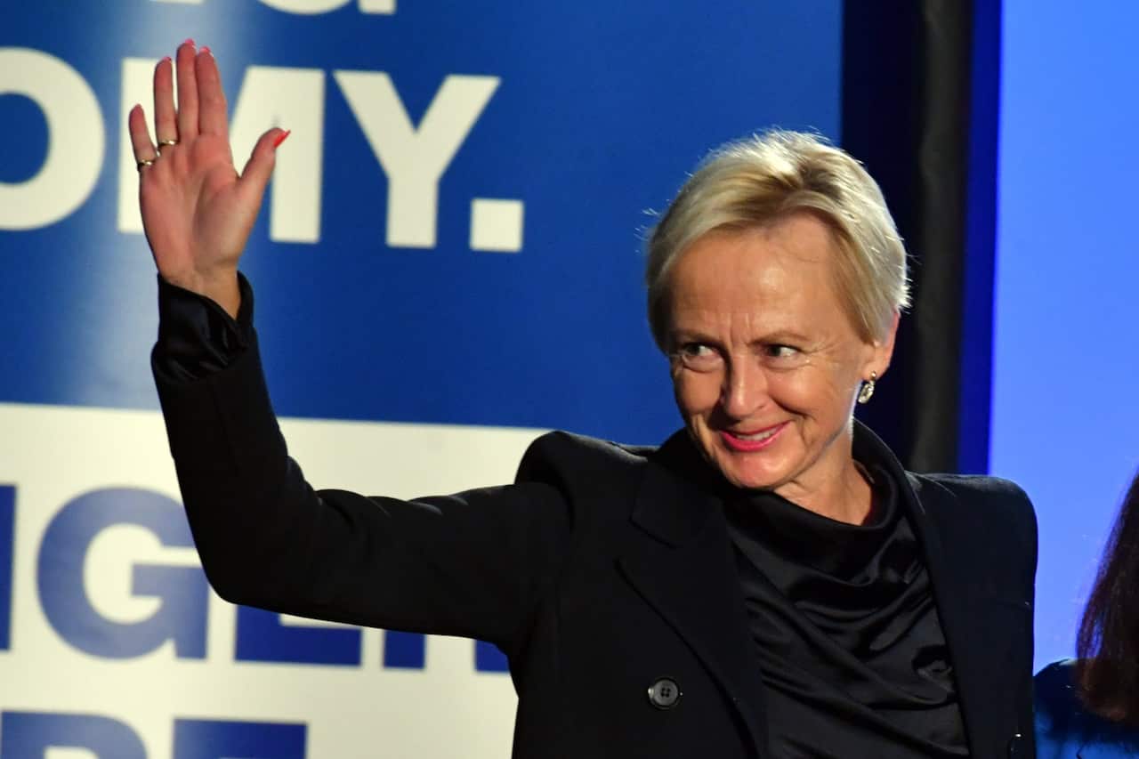 Liberal member for Higgins Katie Allen at a Liberal Party rally at the Melbourne Showgrounds on 8 May 2022.