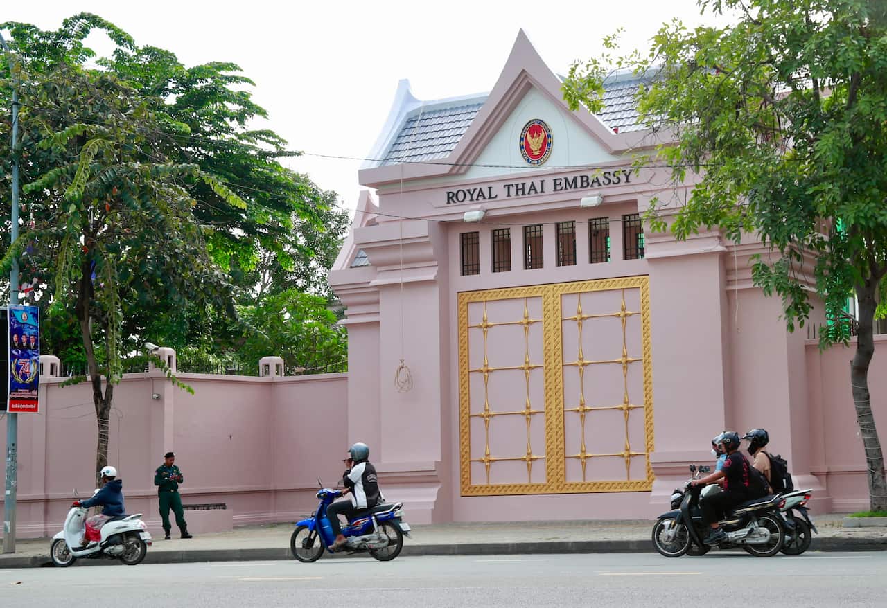 A large building that reads "Royal Thai Embassy".