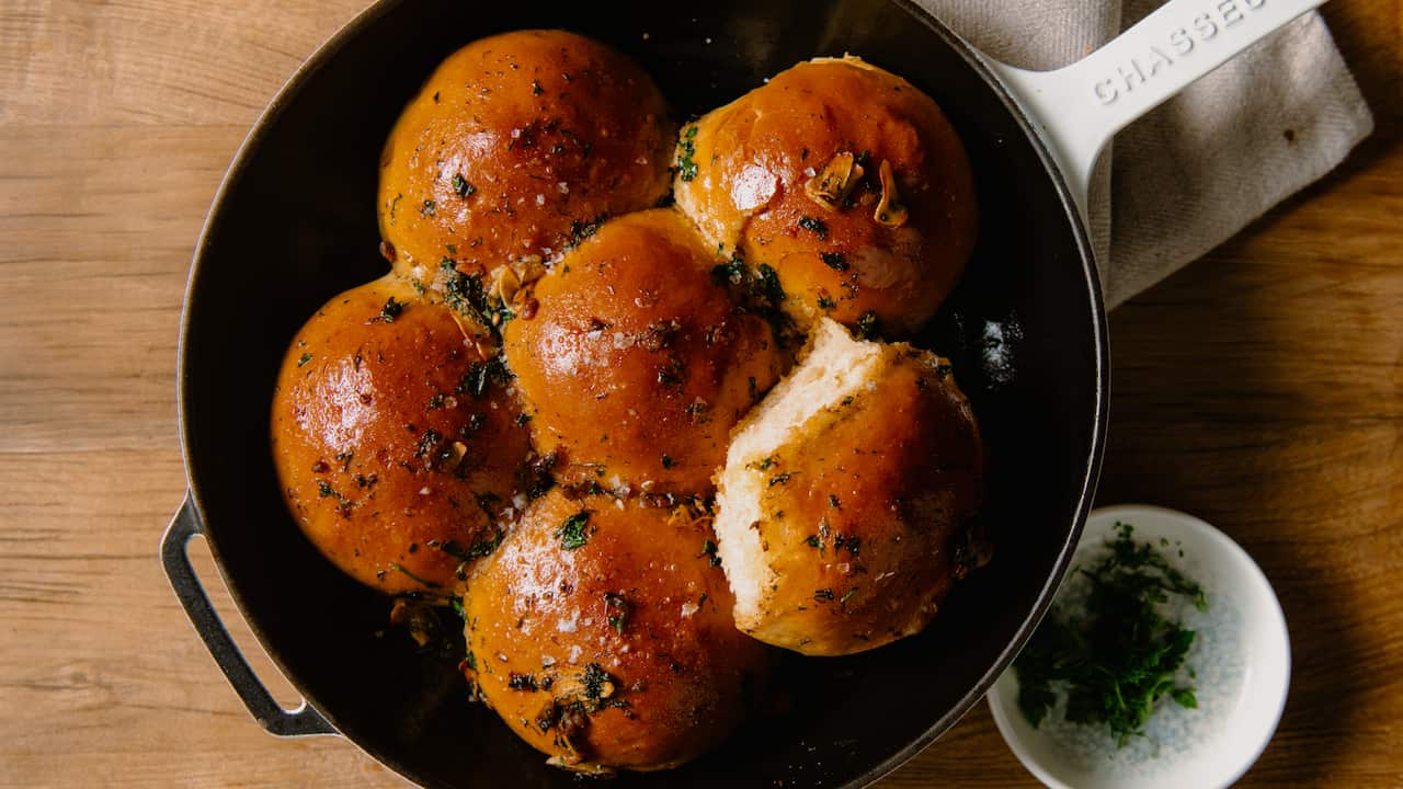 Pampushky with anchovy and garlic butter
