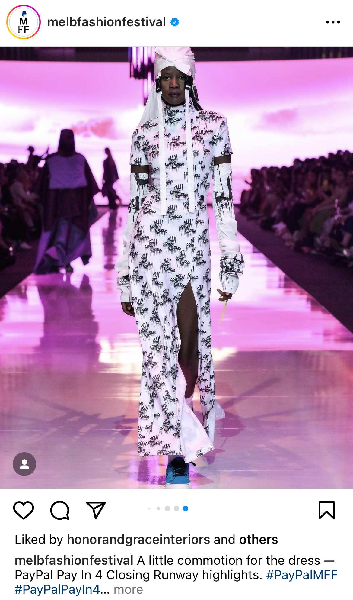 Instagram screenshot of model walking down runway. 