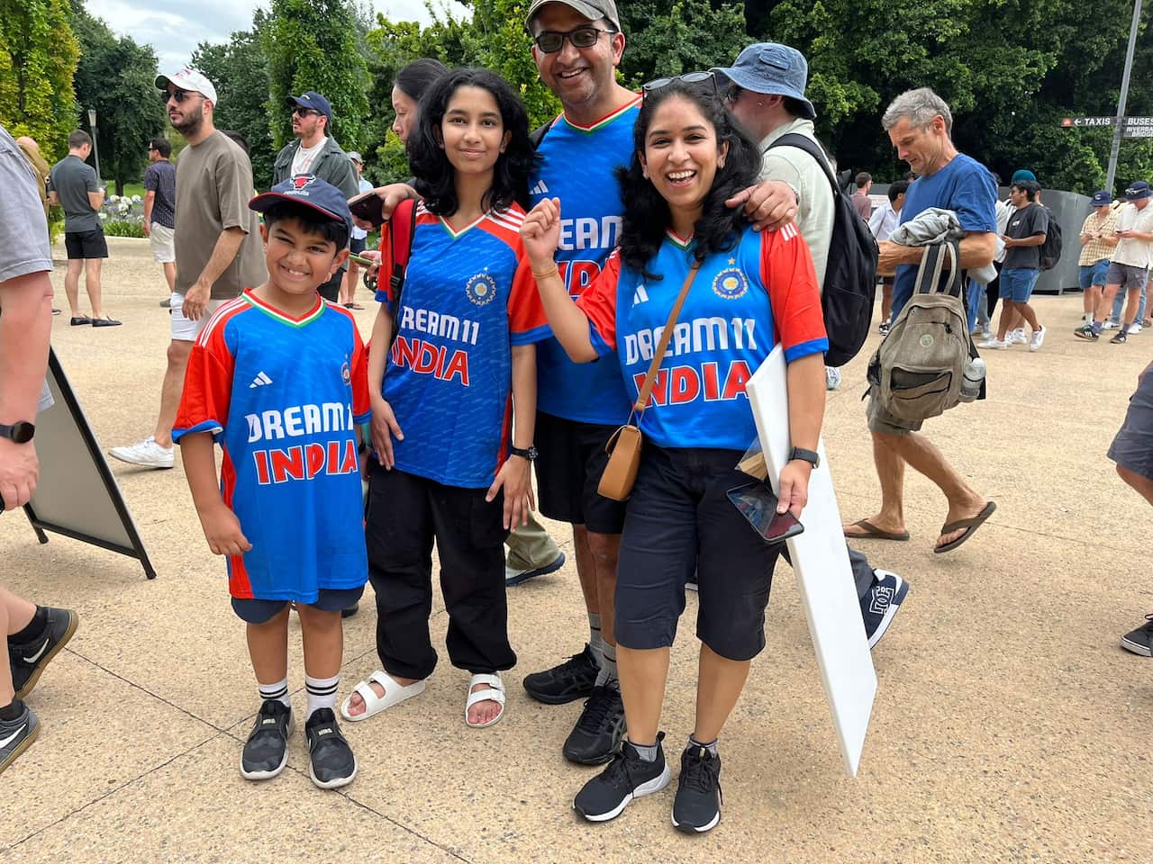 Cricket fans outside the Adelaide Oval before the start of the pink ball test in Adelaide 