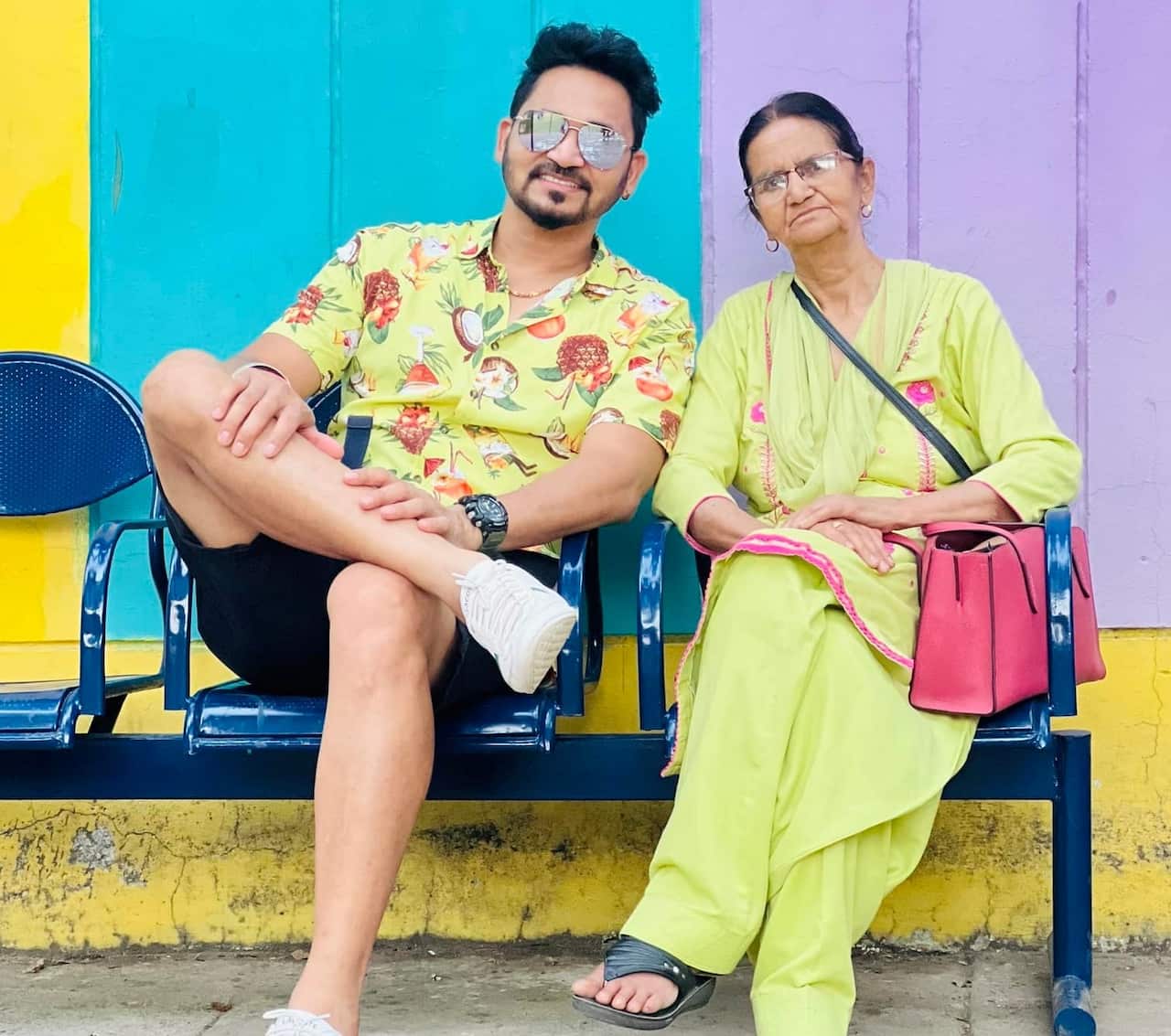 Nirvair Singh with his mother.