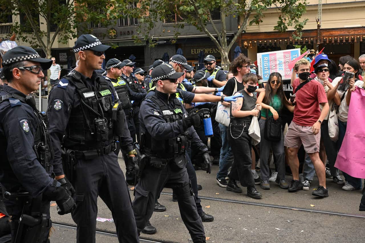 Police at a rally