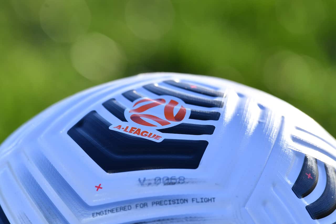 A football with the A-League logo on it.