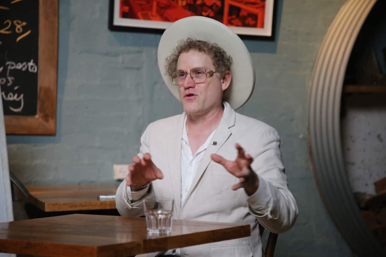 John Safran mid-interview.