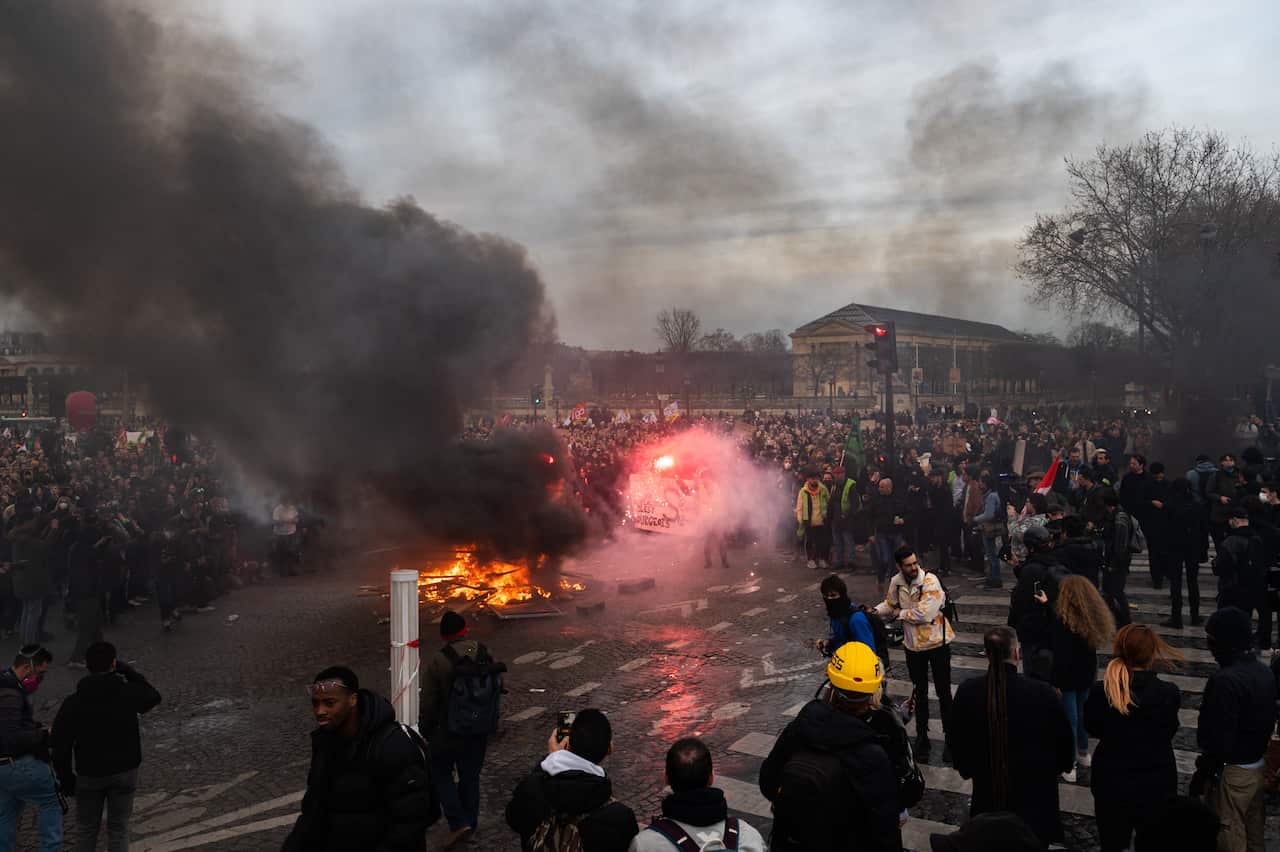People in the street during clashes and protests in Paris.