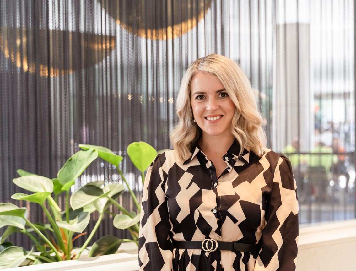 a woman standing inside 