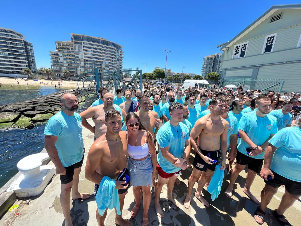 Steve Kikyris with his fiancée Nicky Tzouvanellis at Theophania, Princes Pier, Melbourne, 2023 / SBS Greek/Panos Apostolou