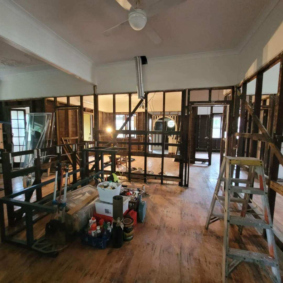 Susan Conroy's home in Lismore between the two flood events in March 2022.